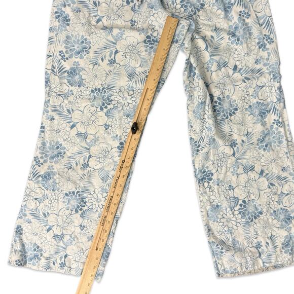 Beau Dawson Blue White Floral Linen Blend Wide Leg Tie Front Pants size L 10-12 - Picture 5 of 12